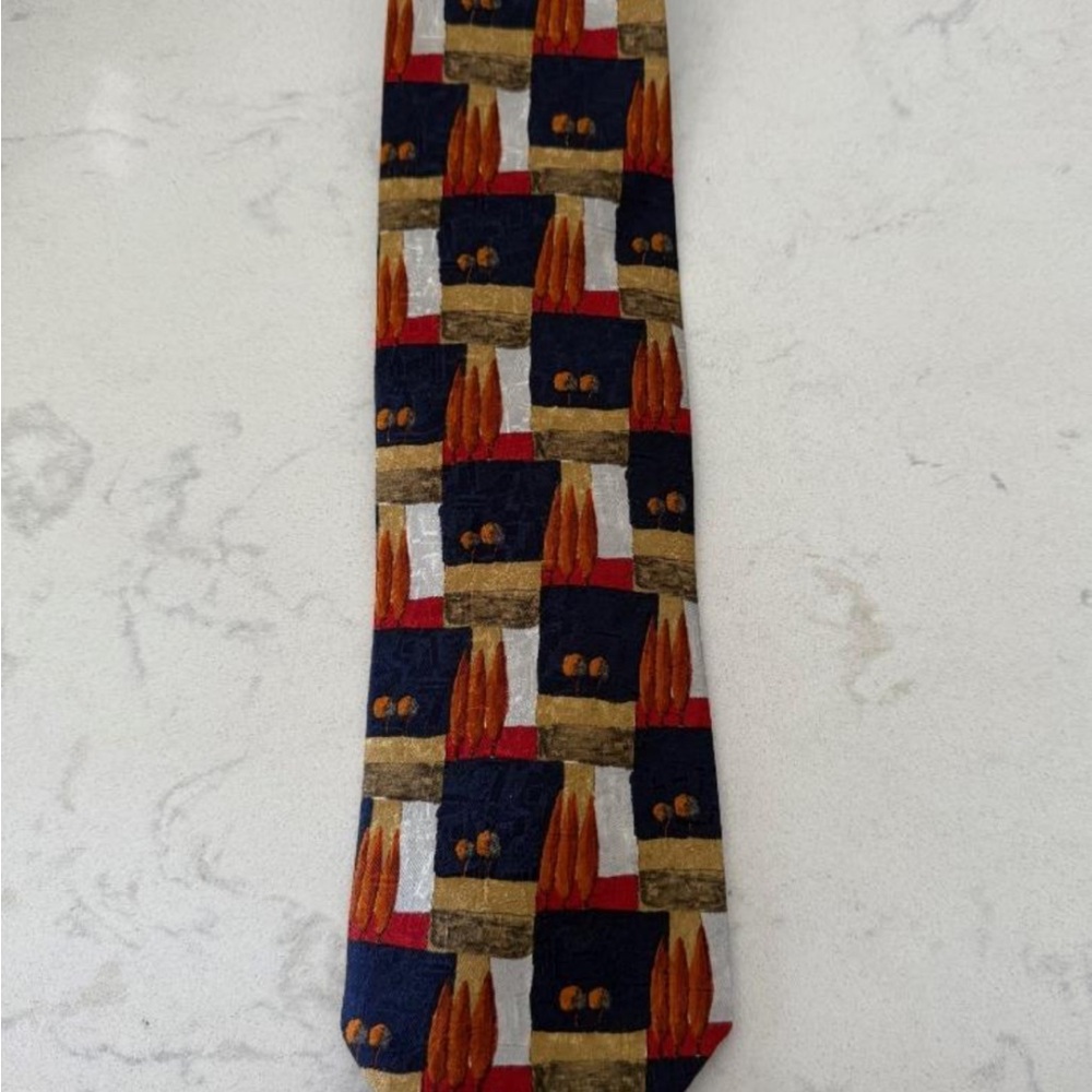 Ermenegildo Zegna 100% Silk Tie — Orange & Dark Blue Abstract Pattern 60" x 4"